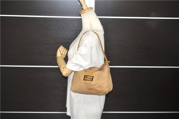 Authentic FENDI Vintage Shoulder Hand Bag Purse Suede Leather Beige 8996D