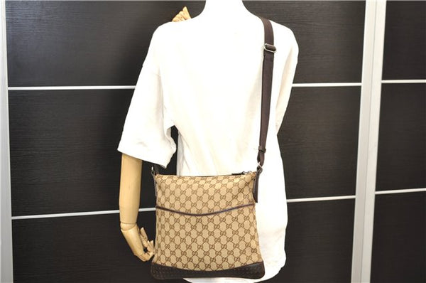 Authentic GUCCI Shoulder Cross Body Bag GG Canvas Leather 145857 Brown 9000D