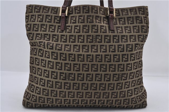 Authentic FENDI Zucchino Tote Hand Bag Purse Canvas Leather Brown 9001D