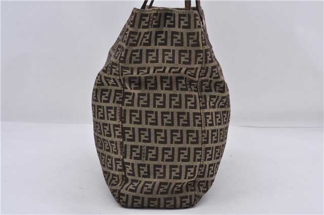 Authentic FENDI Zucchino Tote Hand Bag Purse Canvas Leather Brown 9001D