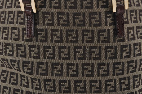 Authentic FENDI Zucchino Tote Hand Bag Purse Canvas Leather Brown 9001D