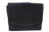 Authentic CHANEL Caviar Skin CC Logo Bifold Wallet Purse Black 9002D