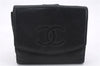 Authentic CHANEL Caviar Skin CC Logo Bifold Wallet Purse Black 9002D