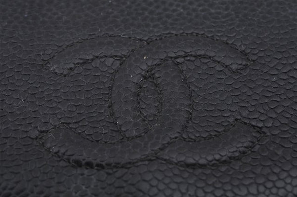 Authentic CHANEL Caviar Skin CC Logo Bifold Wallet Purse Black 9002D