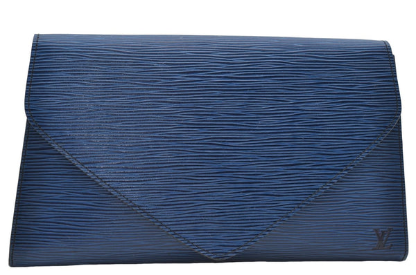 Authentic Louis Vuitton Epi Arts Deco Clutch Bag Blue M52635 LV 9014D