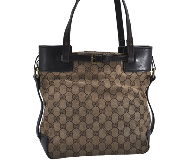 Authentic GUCCI Shoulder Hand Bag Purse GG Canvas Leather 107757 Brown 9018D