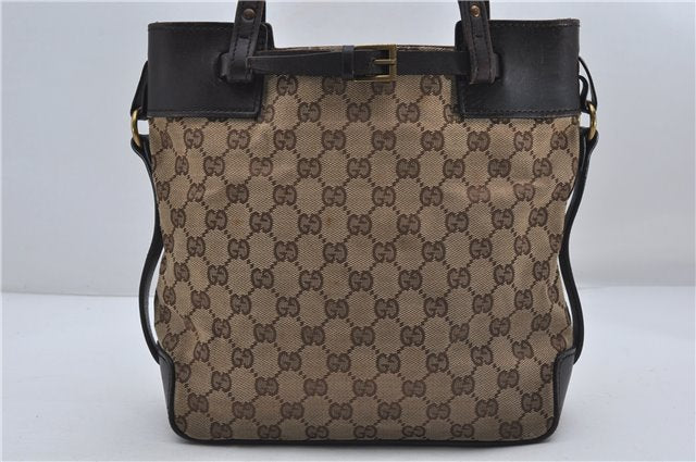 Authentic GUCCI Shoulder Hand Bag Purse GG Canvas Leather 107757 Brown 9018D
