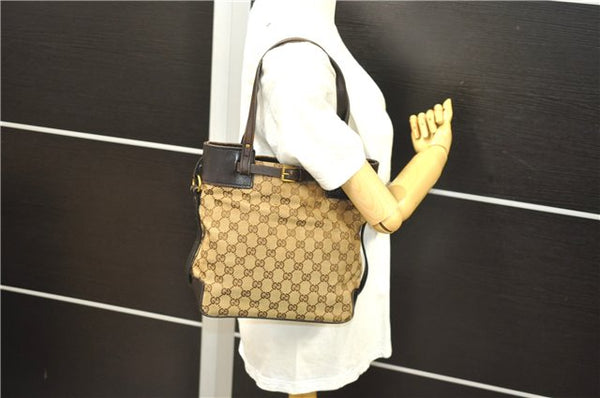 Authentic GUCCI Shoulder Hand Bag Purse GG Canvas Leather 107757 Brown 9018D
