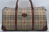 Authentic Burberrys Nova Check 2Way Travel Boston Bag PVC Leather Beige 9022D