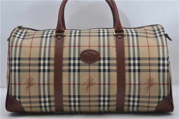 Authentic Burberrys Nova Check 2Way Travel Boston Bag PVC Leather Beige 9022D