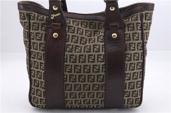 Authentic FENDI Zucchino Shoulder Hand Bag Purse Canvas Leather Brown 9026D