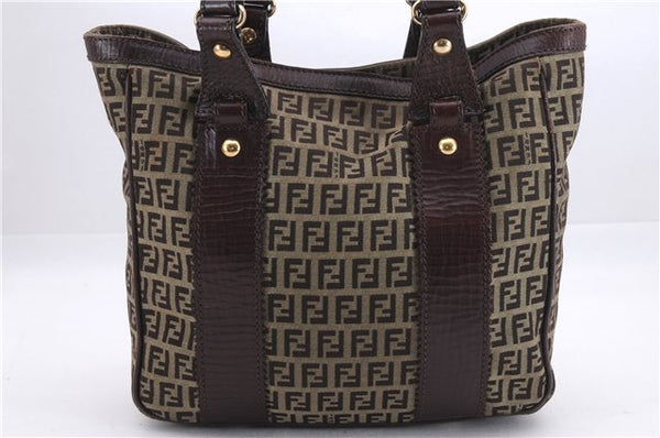 Authentic FENDI Zucchino Shoulder Hand Bag Purse Canvas Leather Brown 9026D