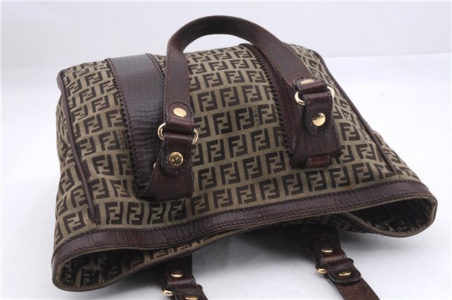 Authentic FENDI Zucchino Shoulder Hand Bag Purse Canvas Leather Brown 9026D