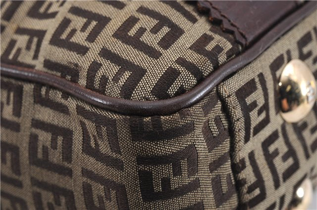 Authentic FENDI Zucchino Shoulder Hand Bag Purse Canvas Leather Brown 9026D