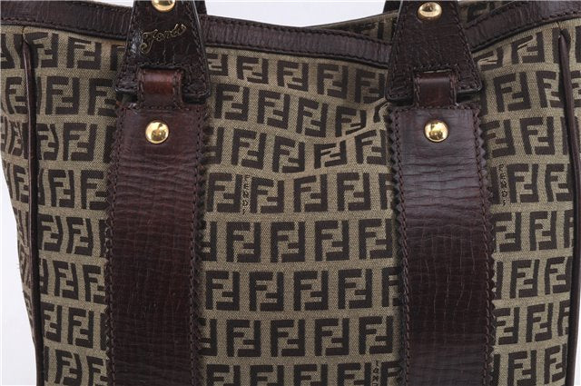 Authentic FENDI Zucchino Shoulder Hand Bag Purse Canvas Leather Brown 9026D