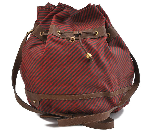 Authentic GUCCI Rigate Line Shoulder Cross Body Bag Canvas Leather Red 9033C