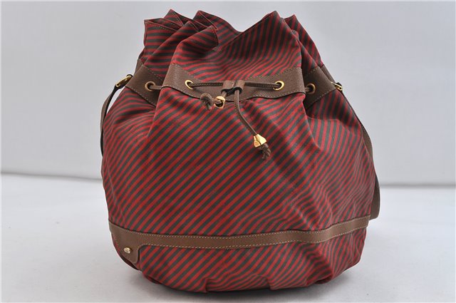 Authentic GUCCI Rigate Line Shoulder Cross Body Bag Canvas Leather Red 9033C