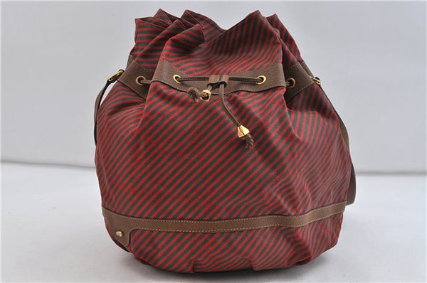 Authentic GUCCI Rigate Line Shoulder Cross Body Bag Canvas Leather Red 9033C