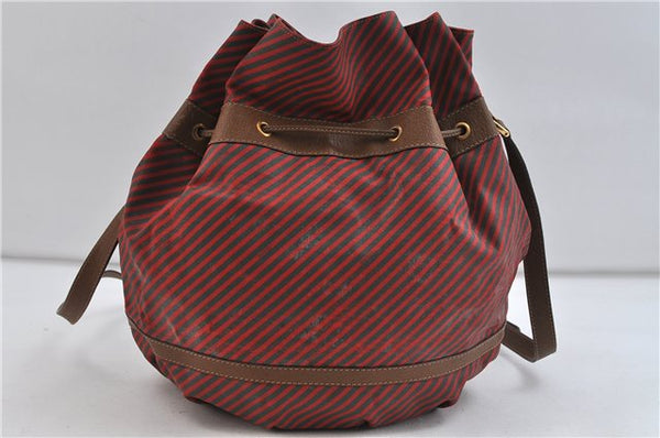 Authentic GUCCI Rigate Line Shoulder Cross Body Bag Canvas Leather Red 9033C