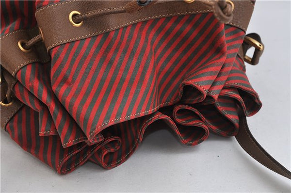 Authentic GUCCI Rigate Line Shoulder Cross Body Bag Canvas Leather Red 9033C