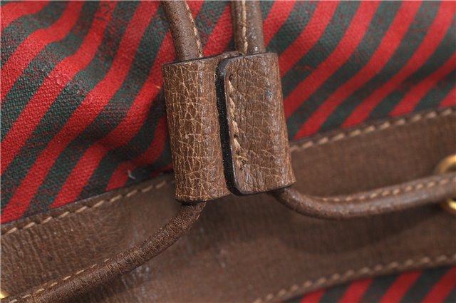 Authentic GUCCI Rigate Line Shoulder Cross Body Bag Canvas Leather Red 9033C