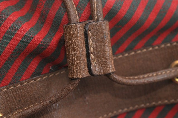 Authentic GUCCI Rigate Line Shoulder Cross Body Bag Canvas Leather Red 9033C