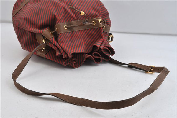 Authentic GUCCI Rigate Line Shoulder Cross Body Bag Canvas Leather Red 9033C