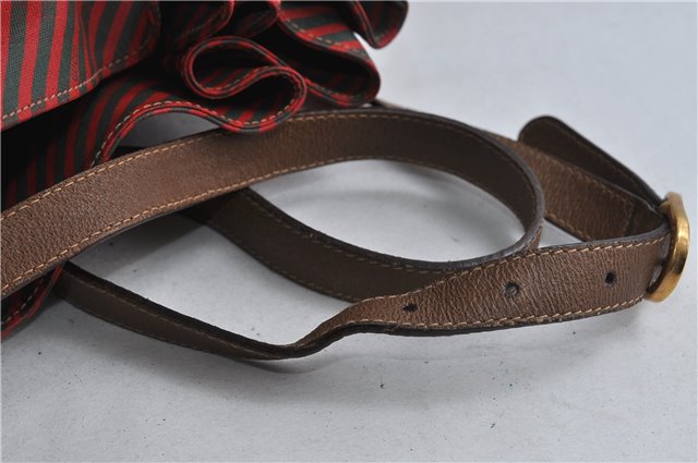 Authentic GUCCI Rigate Line Shoulder Cross Body Bag Canvas Leather Red 9033C