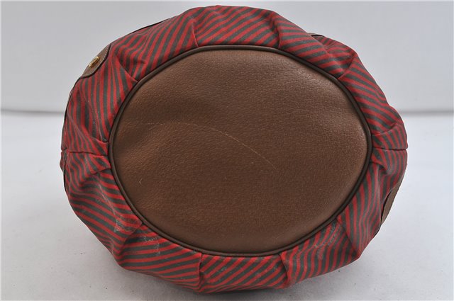 Authentic GUCCI Rigate Line Shoulder Cross Body Bag Canvas Leather Red 9033C