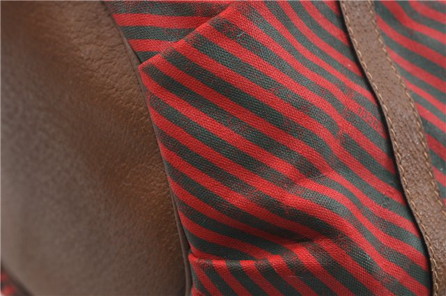 Authentic GUCCI Rigate Line Shoulder Cross Body Bag Canvas Leather Red 9033C