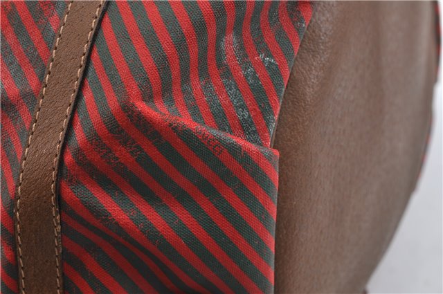 Authentic GUCCI Rigate Line Shoulder Cross Body Bag Canvas Leather Red 9033C