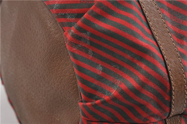 Authentic GUCCI Rigate Line Shoulder Cross Body Bag Canvas Leather Red 9033C