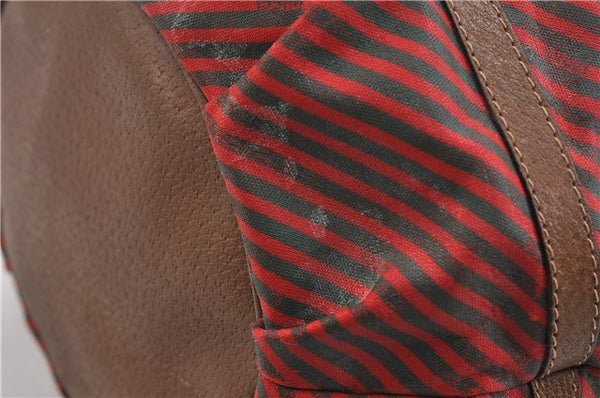 Authentic GUCCI Rigate Line Shoulder Cross Body Bag Canvas Leather Red 9033C