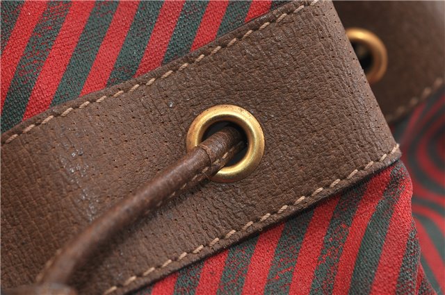 Authentic GUCCI Rigate Line Shoulder Cross Body Bag Canvas Leather Red 9033C