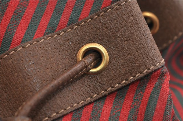 Authentic GUCCI Rigate Line Shoulder Cross Body Bag Canvas Leather Red 9033C