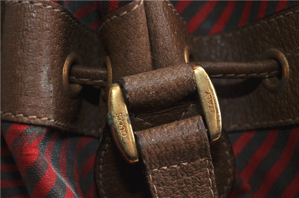 Authentic GUCCI Rigate Line Shoulder Cross Body Bag Canvas Leather Red 9033C