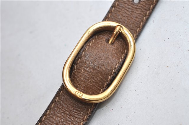 Authentic GUCCI Rigate Line Shoulder Cross Body Bag Canvas Leather Red 9033C