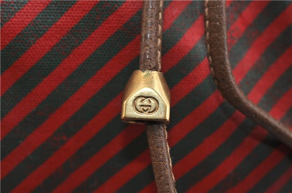 Authentic GUCCI Rigate Line Shoulder Cross Body Bag Canvas Leather Red 9033C