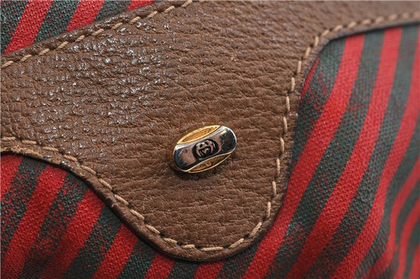 Authentic GUCCI Rigate Line Shoulder Cross Body Bag Canvas Leather Red 9033C