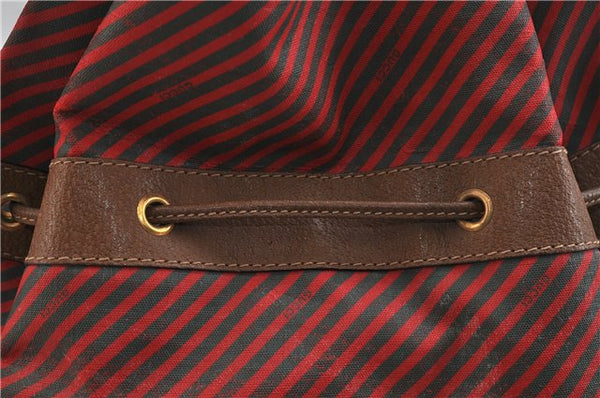 Authentic GUCCI Rigate Line Shoulder Cross Body Bag Canvas Leather Red 9033C