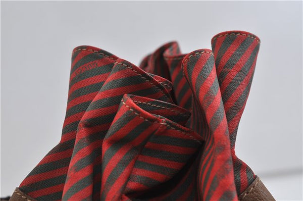 Authentic GUCCI Rigate Line Shoulder Cross Body Bag Canvas Leather Red 9033C