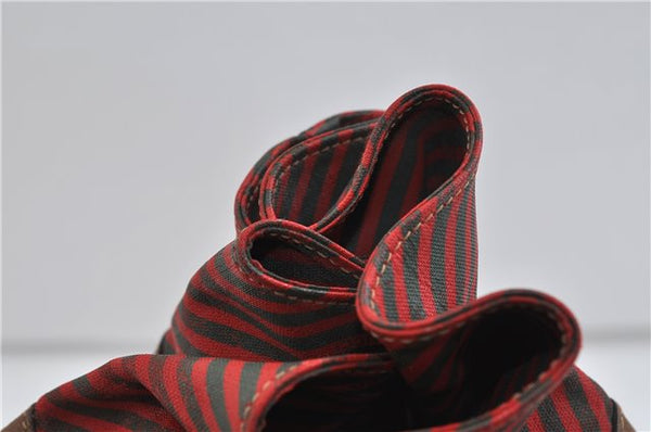 Authentic GUCCI Rigate Line Shoulder Cross Body Bag Canvas Leather Red 9033C