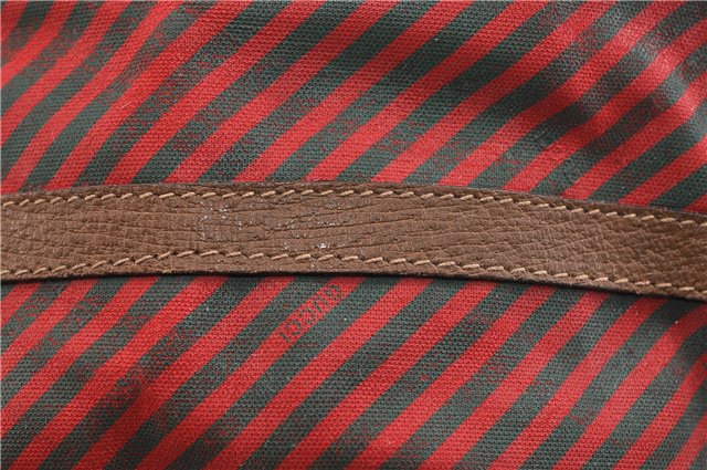 Authentic GUCCI Rigate Line Shoulder Cross Body Bag Canvas Leather Red 9033C