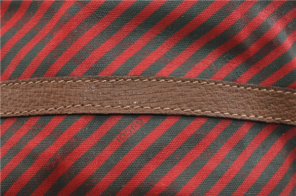 Authentic GUCCI Rigate Line Shoulder Cross Body Bag Canvas Leather Red 9033C