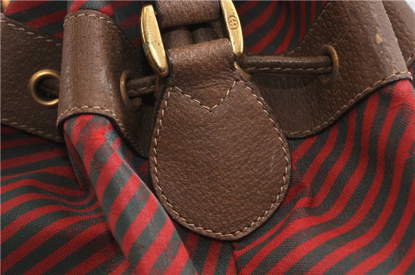 Authentic GUCCI Rigate Line Shoulder Cross Body Bag Canvas Leather Red 9033C