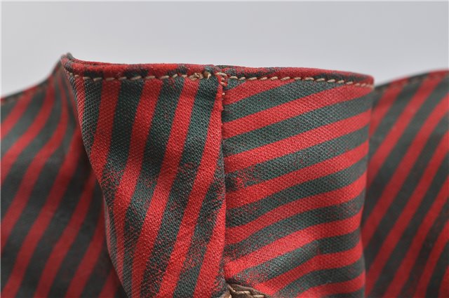 Authentic GUCCI Rigate Line Shoulder Cross Body Bag Canvas Leather Red 9033C