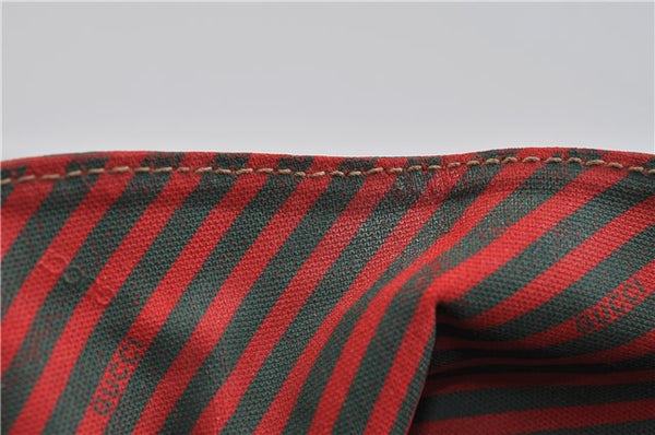 Authentic GUCCI Rigate Line Shoulder Cross Body Bag Canvas Leather Red 9033C