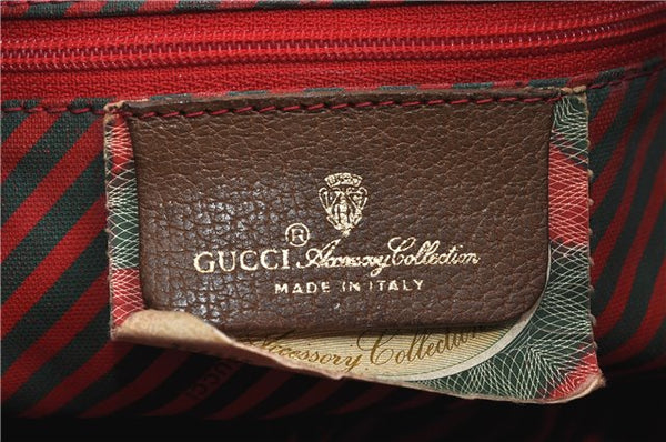 Authentic GUCCI Rigate Line Shoulder Cross Body Bag Canvas Leather Red 9033C