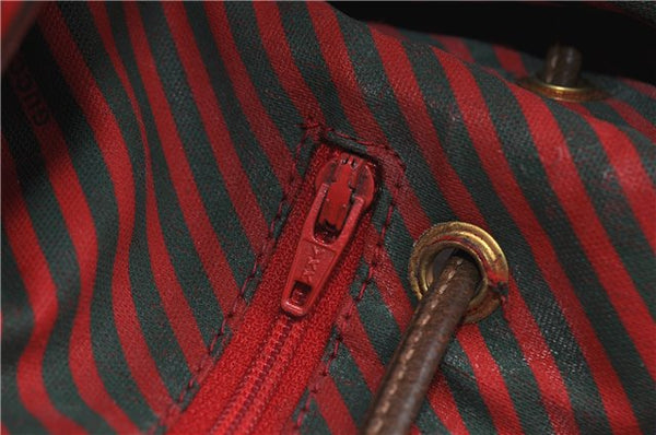 Authentic GUCCI Rigate Line Shoulder Cross Body Bag Canvas Leather Red 9033C