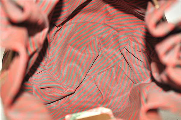 Authentic GUCCI Rigate Line Shoulder Cross Body Bag Canvas Leather Red 9033C